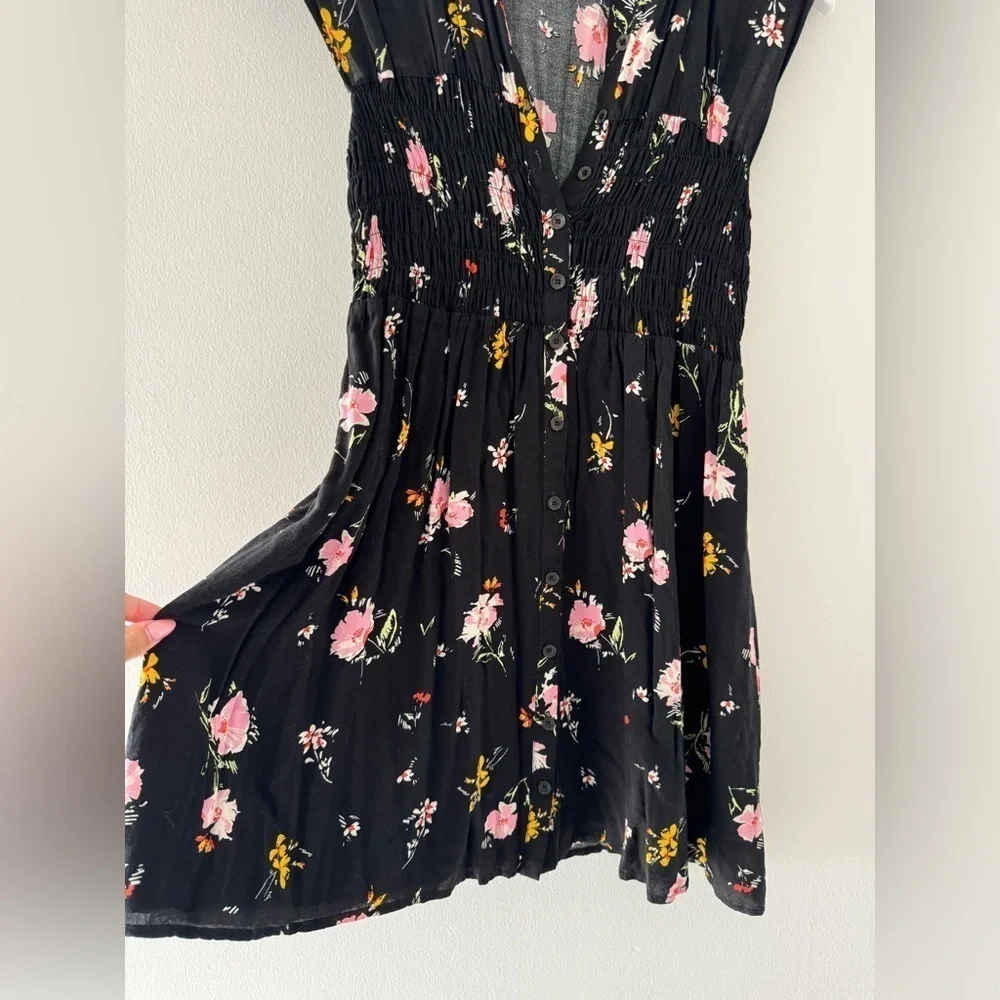 FREE PEOPLE Black The Greatest Day Smocked Mini Dress XS
